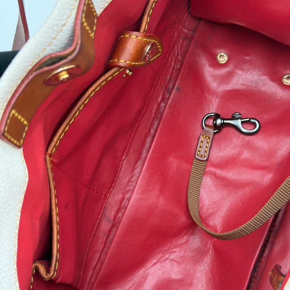 Dooney & Bourke White Pebble Leather Tote Brown Trim Red Lining Classic Shopper - Picture 10 of 13